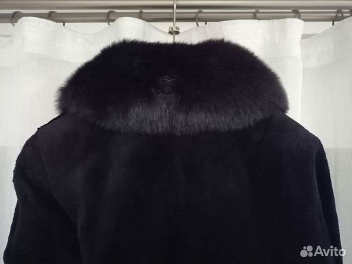 Шуба из стриженого бобра с воротником из песца