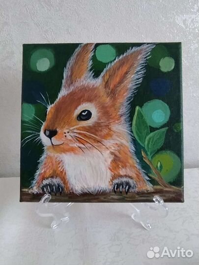 Картина маслом на холсте белка/бельчонок