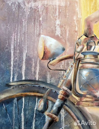 Картина Маслом Натюрморт,Велосипед, 30 на 40 см
