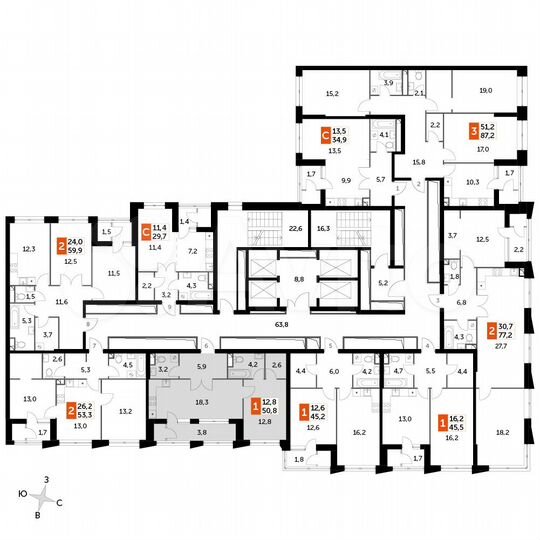 1-к. квартира, 50,8 м², 30/43 эт.