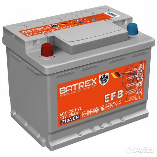 Аккумулятор batrex EFB 75 Ah, 710 A