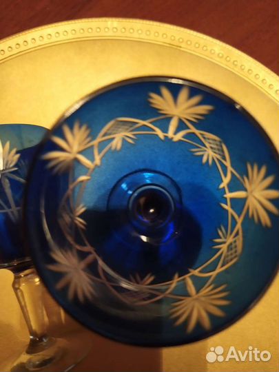 Бокал -рюмка синий хрусталь гусь хрусталь