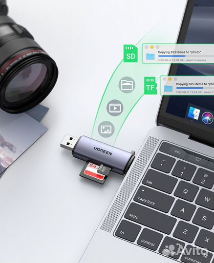 OTG Кардридер Ugreen Type C + USB3.0 (CM304/CM185)