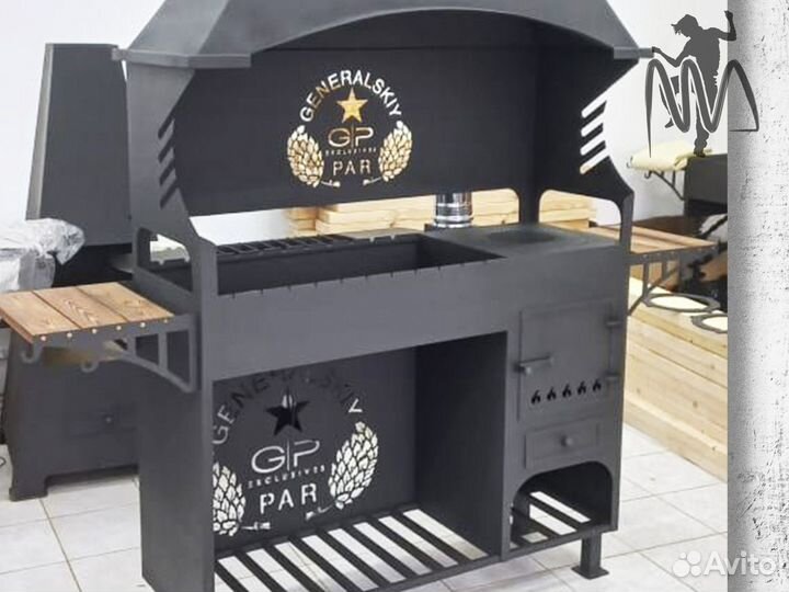 Мангал с печью под казан и вытяжкой