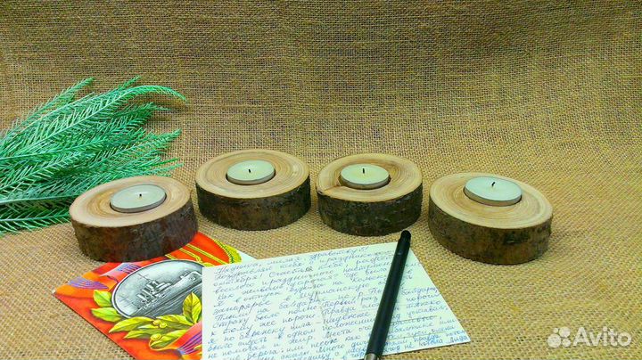 Подсвечники из натуральных спилов дерева