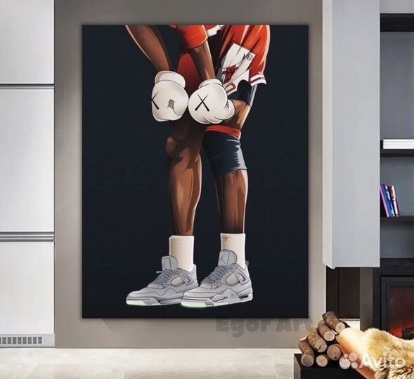 Картина на холсте Bearbrick Kaws в интерьер, офис