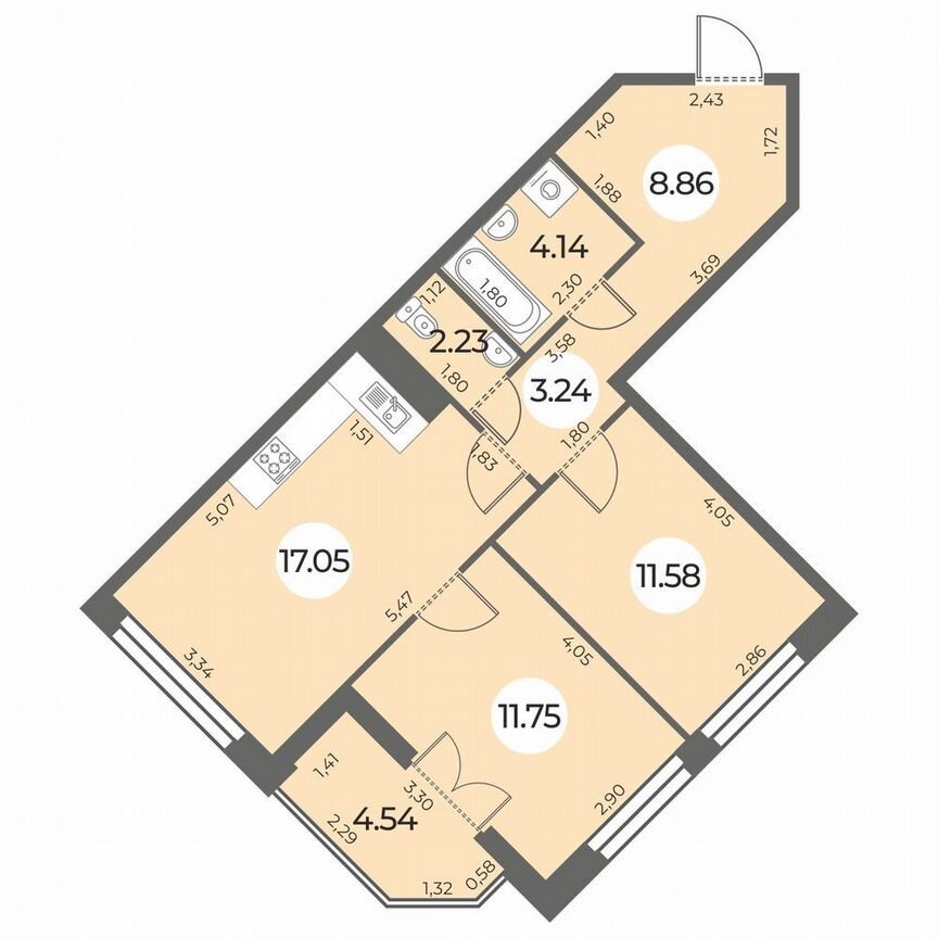 2-к. квартира, 61 м², 6/24 эт.