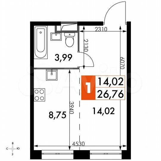 Квартира-студия, 26,8 м², 11/15 эт.