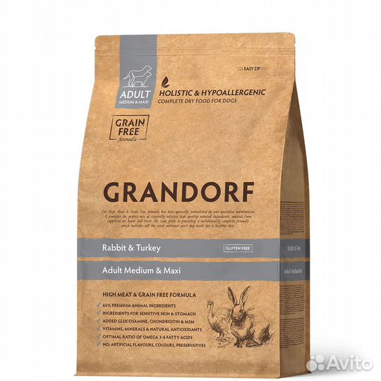 Grandorf сухой корм д/собак, кролик/индейка, 1 кг