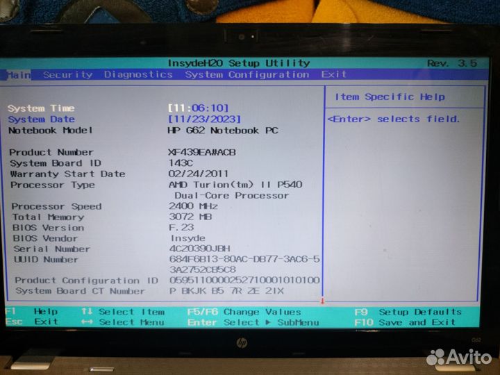 Ноутбук hp G62