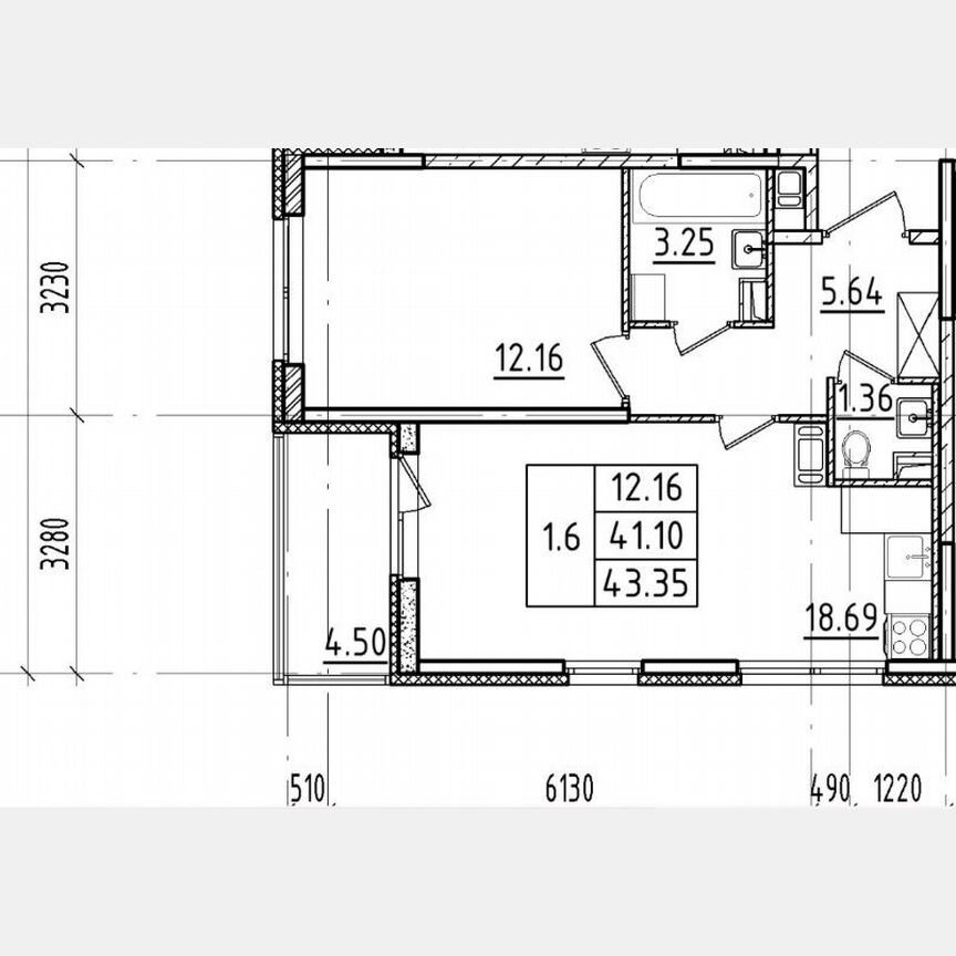 1-к. квартира, 41,1 м², 11/12 эт.