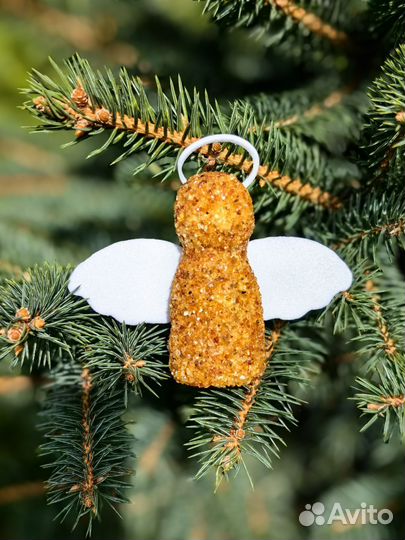 Фигурка ангела с натуральным янтарем