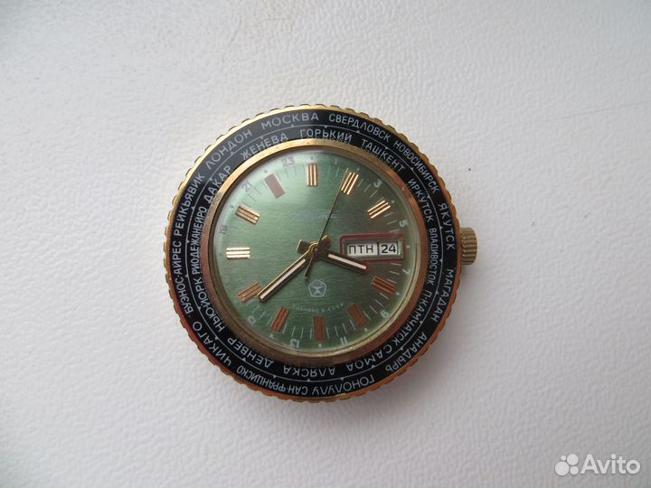 Часы Ракета города мировое время позолота СССР
