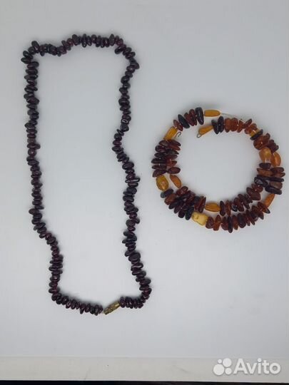 2 браслета, янтарь необработанный и камень. #2