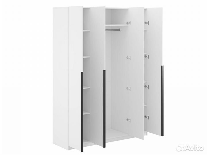 Распашной шкаф Арно 4 двери Белый текстурный Без дополнительных элементов