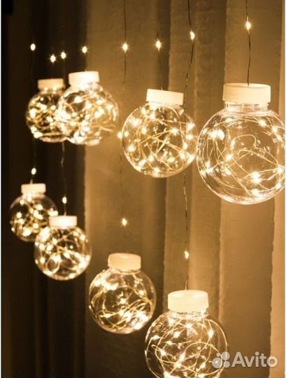 Гирлянда светодиодная шары с росинкой желтые