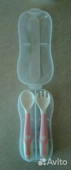 Гибкая ложка и вилка для малышки (цвет розовый)