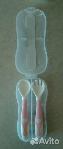 Гибкая ложка и вилка для малышки (цвет розовый)
