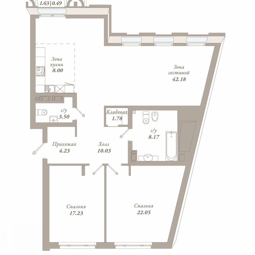 2-к. квартира, 117,7 м², 3/7 эт.