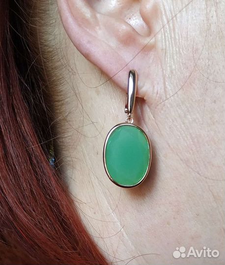 Серьги кольцо золото хризопраз