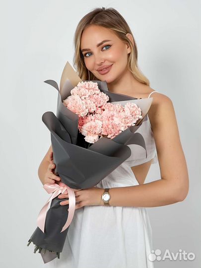 Букет из 19 розовых диантусов (гвоздик). Доставка