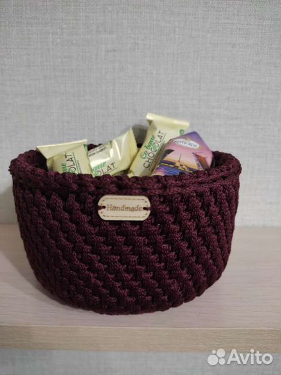 Вязаные корзинки из шнура, для хранения мелочей
