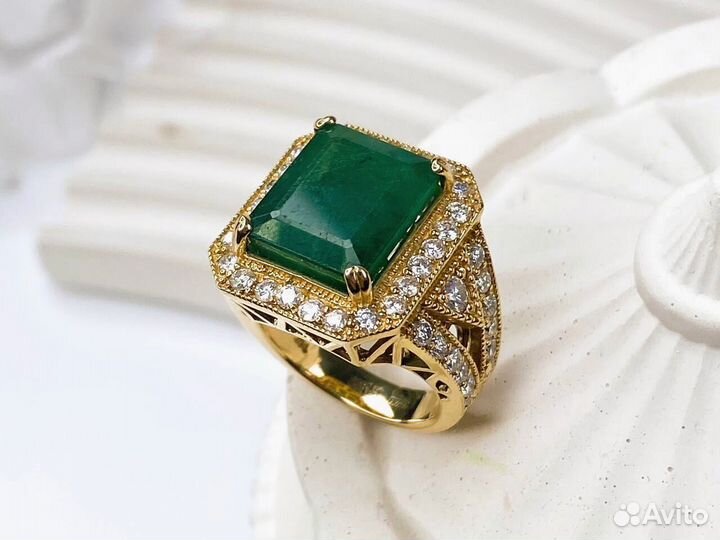 Золотое кольцо с изумрудом 6,0ct бриллиантами 2,0c
