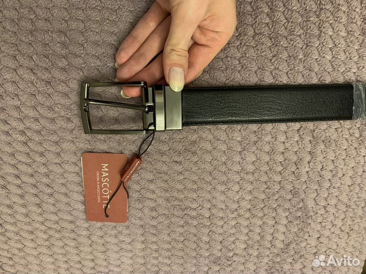 Мужской кожаный ремень черный mascotte