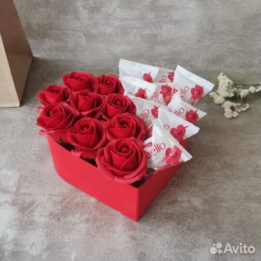 Букет Сердце / мыльные розы / цветы из мыла