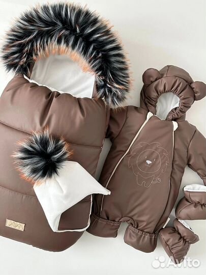 Зимний комплект для малыша на выписку экокожа