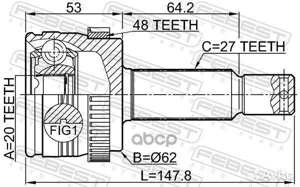 Шрус наружный задний 20x62x27 1210-IX35A48R Febest