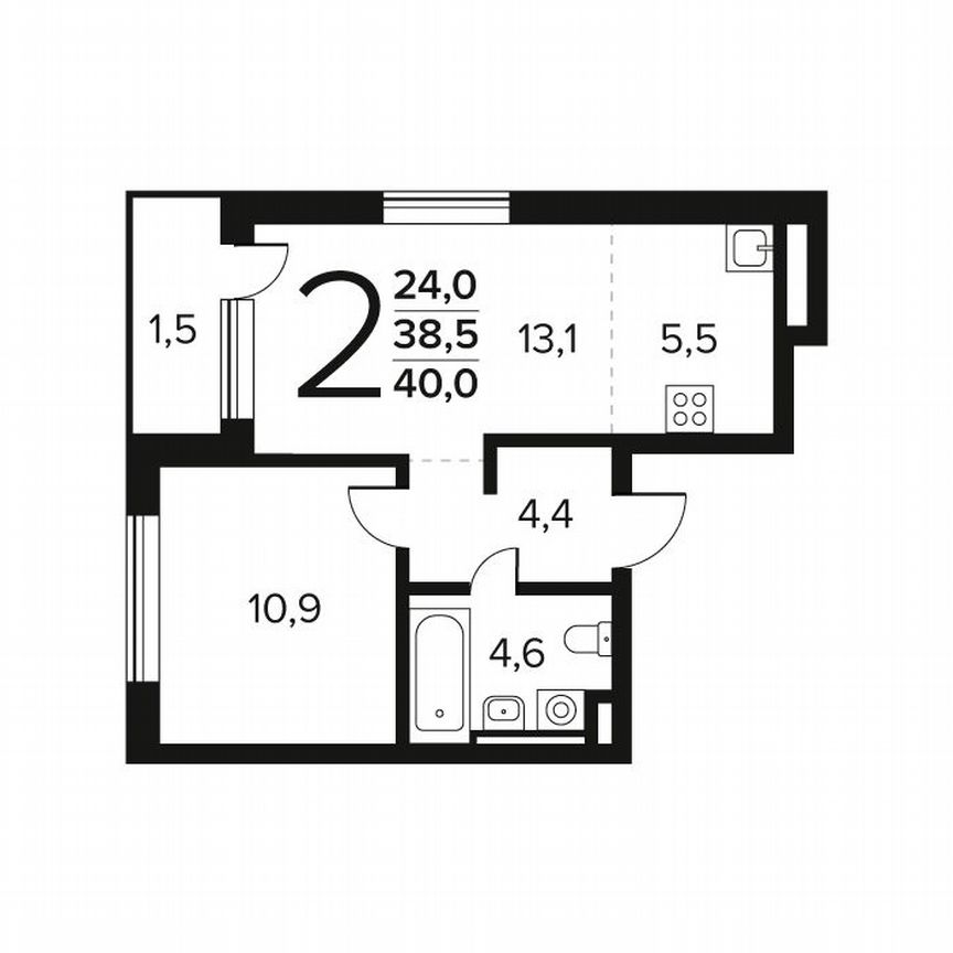 2-к. квартира, 40 м², 2/9 эт.