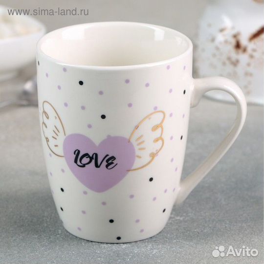 Кружка фарфоровая Доляна «Любовь», 350 мл, цвет бе