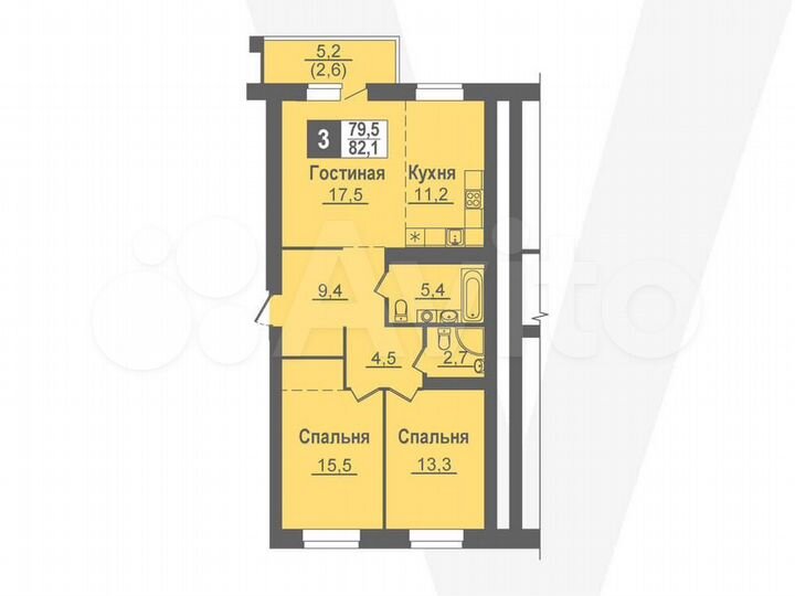 3-к. квартира, 82,1 м², 2/14 эт.