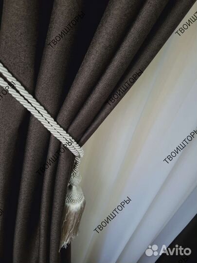 Шторы блэкаут под лен коричневые