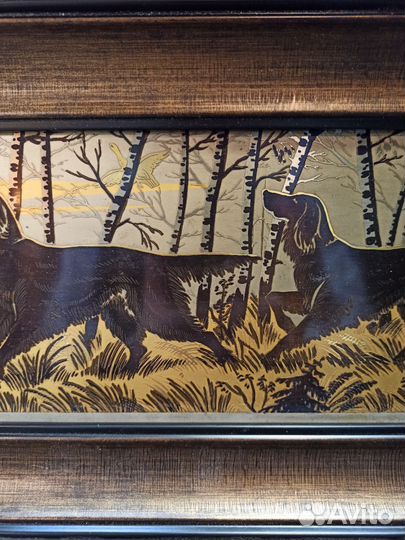 Гравюра по металлуСеттеры,охота на пернатую дичь