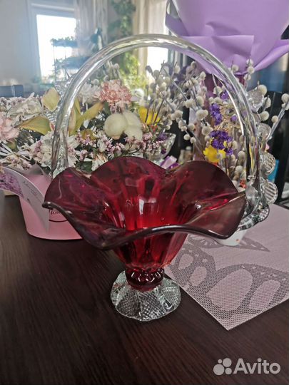 Конфетница цветное стекло СССР