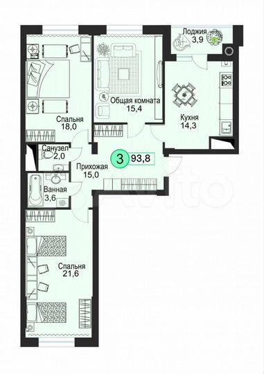 3-к. квартира, 93,8 м², 8/8 эт.