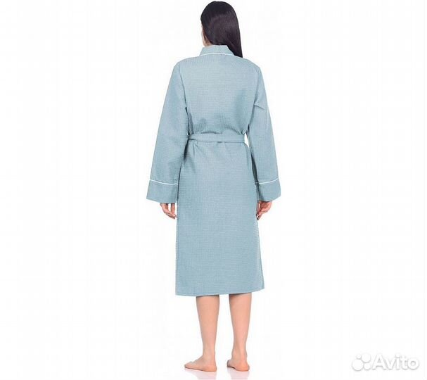 Халат вафельный Home One с кантом голубой 42