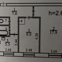 2-к. квартира, 44,4 м², 1/4 эт.