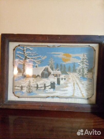 Старинная картина вышитая крестом