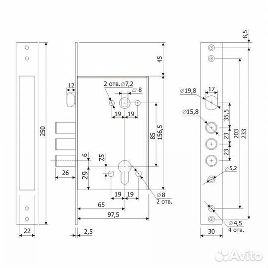 Замок гардиан зв 32.11 цилиндровый с защелкой