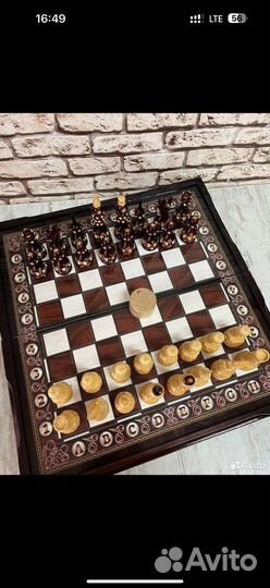 Шахматы нарды шашки 3 в 1 ручной работы