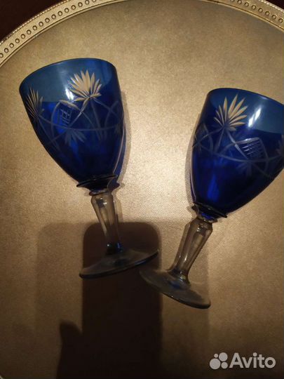 Бокал -рюмка синий хрусталь гусь хрусталь