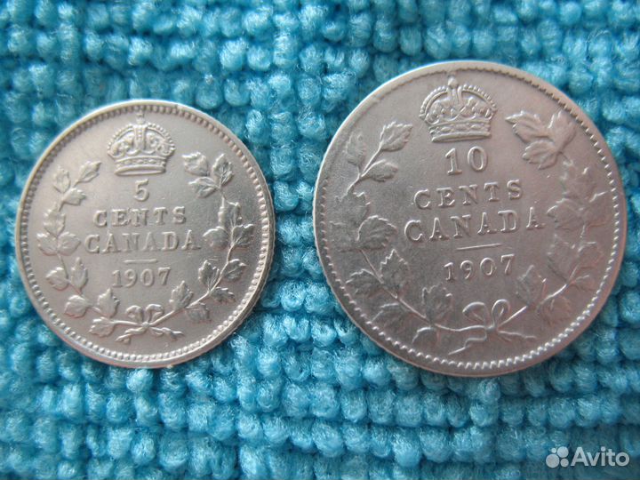 Монеты Канады 5 и 10 центов 1907 г. Серебро