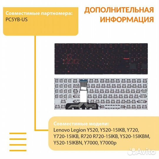 Клавиатура Lenovo Legion Y520, Y520-15IKB черная