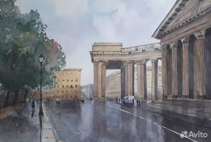 Картина акварелью Санкт-Петербург Казанский собор