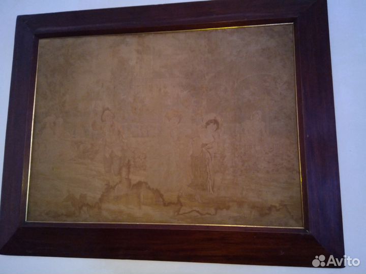 Гобелен в раме середина 19 века с подписью