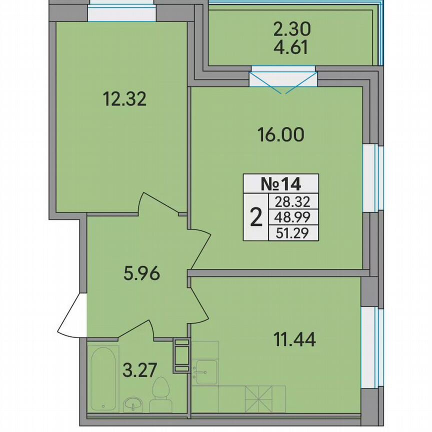 2-к. квартира, 51,3 м², 5/8 эт.