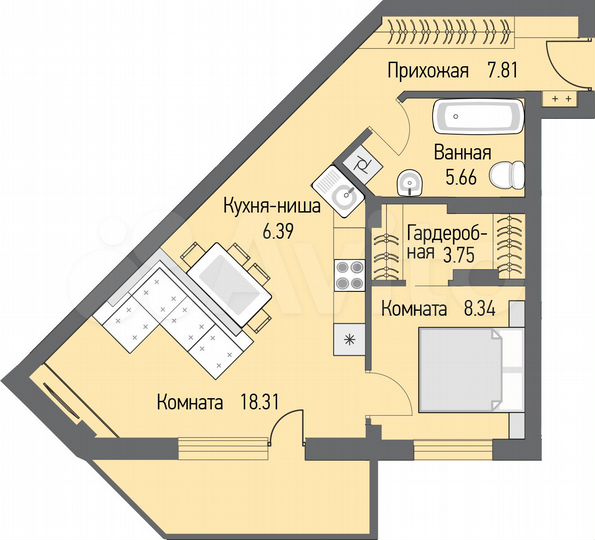 2-к. квартира, 51,3 м², 13/16 эт.